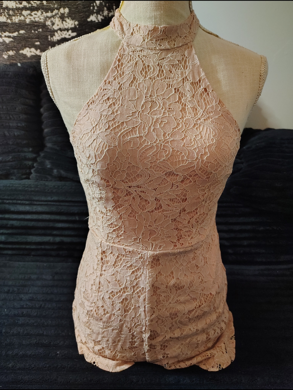 Charlotte Russe Blush Lace One-Shoulder Halter Dress
